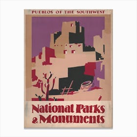 National Parks And Monuments Pueblos Vintage Poster Canvas Print