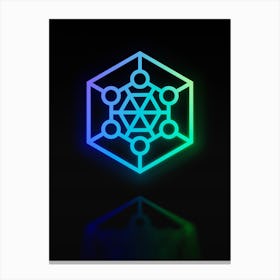 Neon Blue and Green Abstract Geometric Glyph on Black n.0086 Canvas Print
