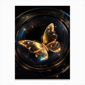 Golden Butterfly On Black Background 3 Canvas Print
