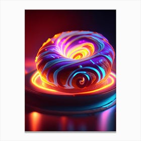 Cinnamon Roll Dessert Neon Lights 3 Flower Canvas Print