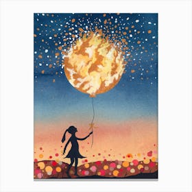 Girl with the Moon Balloon Canvas Print
