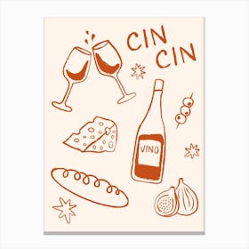 Cheese and Wine in Orange and Beige Canvas Print