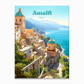 Amalfi Coast Positano Italy Travel Illustration Canvas Print