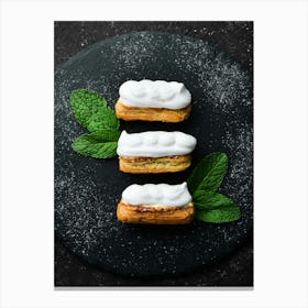 Eclairs, cake — Food kitchen poster/blackboard, photo art Canvas Print