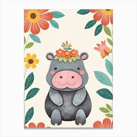 Floral Baby Hippo Nursery Illustration (16) Canvas Print
