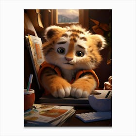 Baby Tiger's Study Session Print Canvas Print