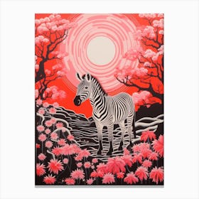 Pink & Black Zebra In The Moonlight Canvas Print