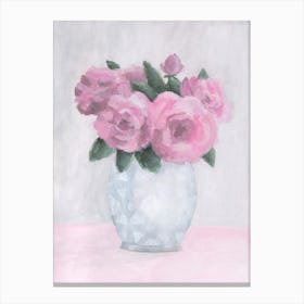 Pink Roses In Vase Canvas Print