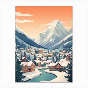 Vintage Winter Travel Illustration Banff Canada 2 Canvas Print