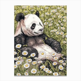 Giant Panda Resting In A Field Of Daisies Storybook Illustration 5 Canvas Print