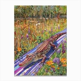 Alligator In The Grass Canvas Print