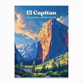 El Capitan Yosemite National Park Sunset Digital Travel Illustration Canvas Print