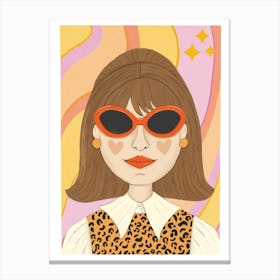 Girl In Sunglasses retro portrait Canvas Print