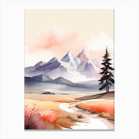 Tranquil Mountains In Minimalist Watercolor Vertical Composition 38 Canvas Print