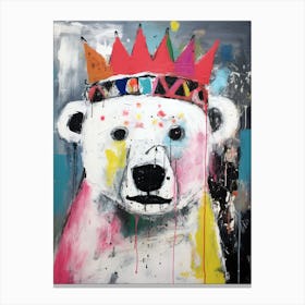 Polar Bear With Crown Basquiat style Canvas Print