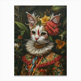 Cat In Medieval Floral Clothing Canvas Print