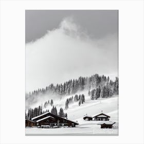 Crans Montana, Switzerland Black And White Skiing Poster Canvas Print