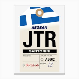 Santorini (JTR) Greece Vintage Airline Luggage Tag Canvas Print