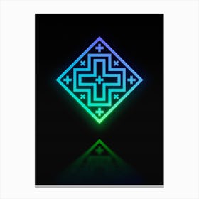 Neon Blue and Green Abstract Geometric Glyph on Black n.0067 Canvas Print