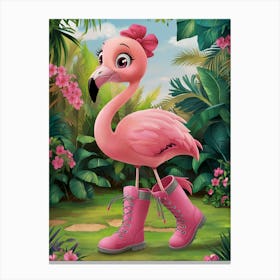 Pink Flamingo In Boots Canvas Print