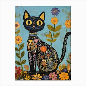 Black Cat In Flowers Lienzo