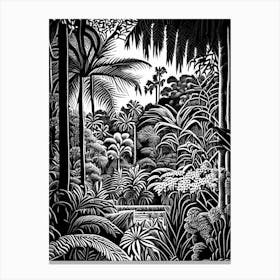 Nong Nooch Tropical Garden, 1, Thailand Linocut Black And White Vintage Canvas Print