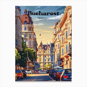 Bucharest Romania Street Travel Illustration Canvas Print