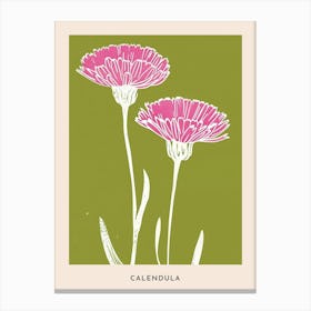 Pink & Green Calendula 2 Flower Poster Canvas Print