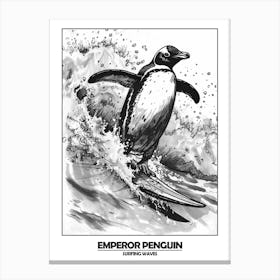Penguin Surfing Waves Poster 4 Canvas Print
