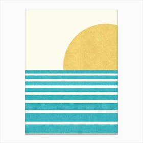 Sunset Beach Horizon Abstract Seascape Minimalism - Yellow Turquoise Canvas Print