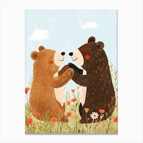 Two Sloth Bears Playing Together In A Meadow Storybook Illustration 4 Canvas Print