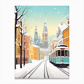 Vintage Winter Travel Illustration Krakow Poland 4 Canvas Print