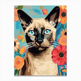 Siamese Cat With A Flower Crown Painting Matisse Style 3 Canvas Print
