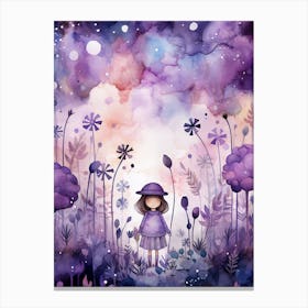 Watercolor Little Girl In The Forest Canvas Print