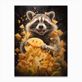 A Raccoon Eating Cheese Vibrant Paint Splash 1 Canvas Print