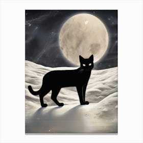 Black Cat In The Snow Canvas Print