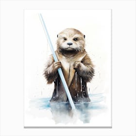 Baby Otter As A Jedi Watercolour 4 Canvas Print