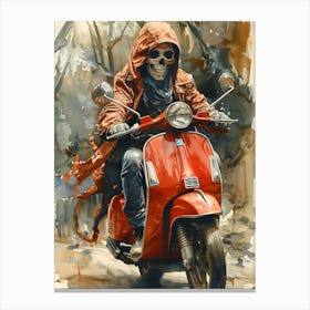 Skeleton Riding A Moped Canvas Print