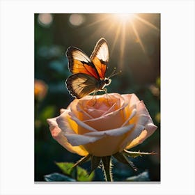 Butterfly On A Rose Canvas Print