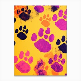 Paw Prints On Yellow Background 1 Canvas Print