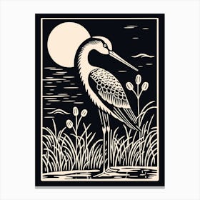 B&W Bird Linocut Stork 1 Toile