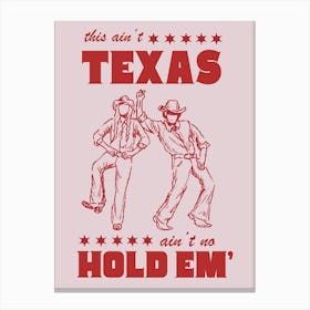 Texas Hold Em' Print In Red and Pink Canvas Print
