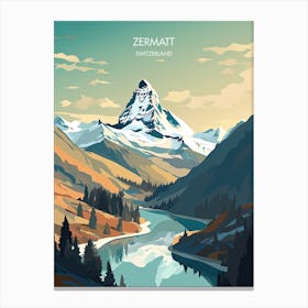 Poster Of Zermatt   Switzerland, Ski Resort Illustration 2 Canvas Print