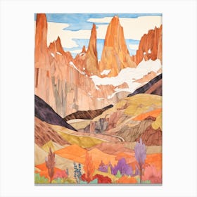 Fitz Roy Chile Argentina1 Colourful Mountain Illustration Canvas Print