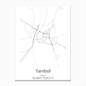 Yambol,Bulgaria Minimalist Map Canvas Print