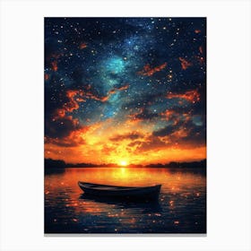 Starry Sky With A Boat 3 Canvas Print