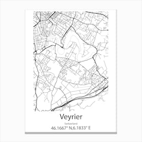 Veyrier,Switzerland Minimalist Map Canvas Print