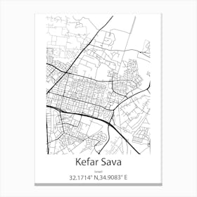 Kefar Sava,Israel Minimalist Map Canvas Print