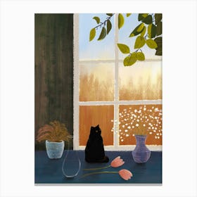 Black Cat By The Window Canvas Print