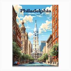 Philadelphia Pennsylvania United States Streetview Modern Travel Illustration Canvas Print